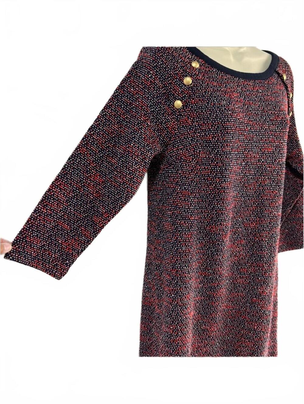 Talbots Tweed Shift Dress Button Detail Red Navy Pink | Size Medium NEW NWT